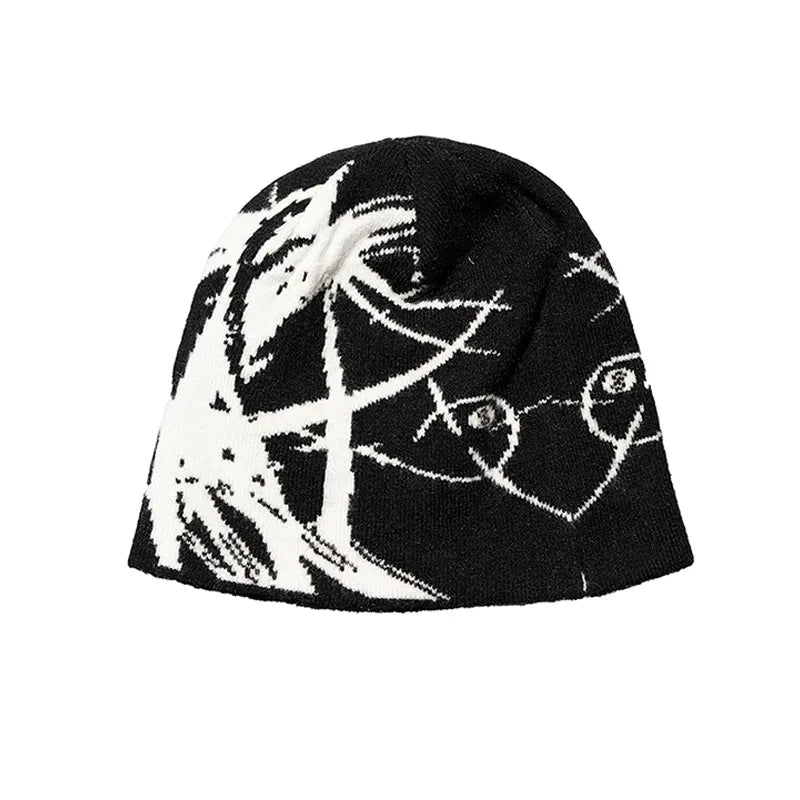 Men'S Hat Beanie Y2K Knitted Gothic Hip Hop Harajuku Streetwear Wool Winter Korean Fashion Pullover Jacquard Unisex Accessories