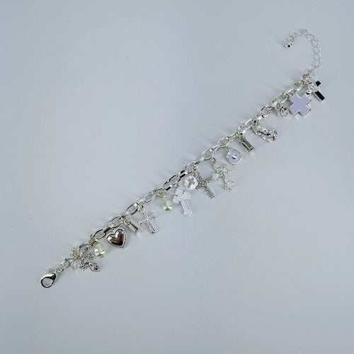 Chain Bracelet Cross With Heart Charms