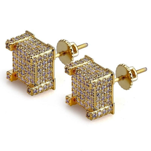 Mens Shiny Stud Earrings (Gold Silver Real Zircon Diamond)